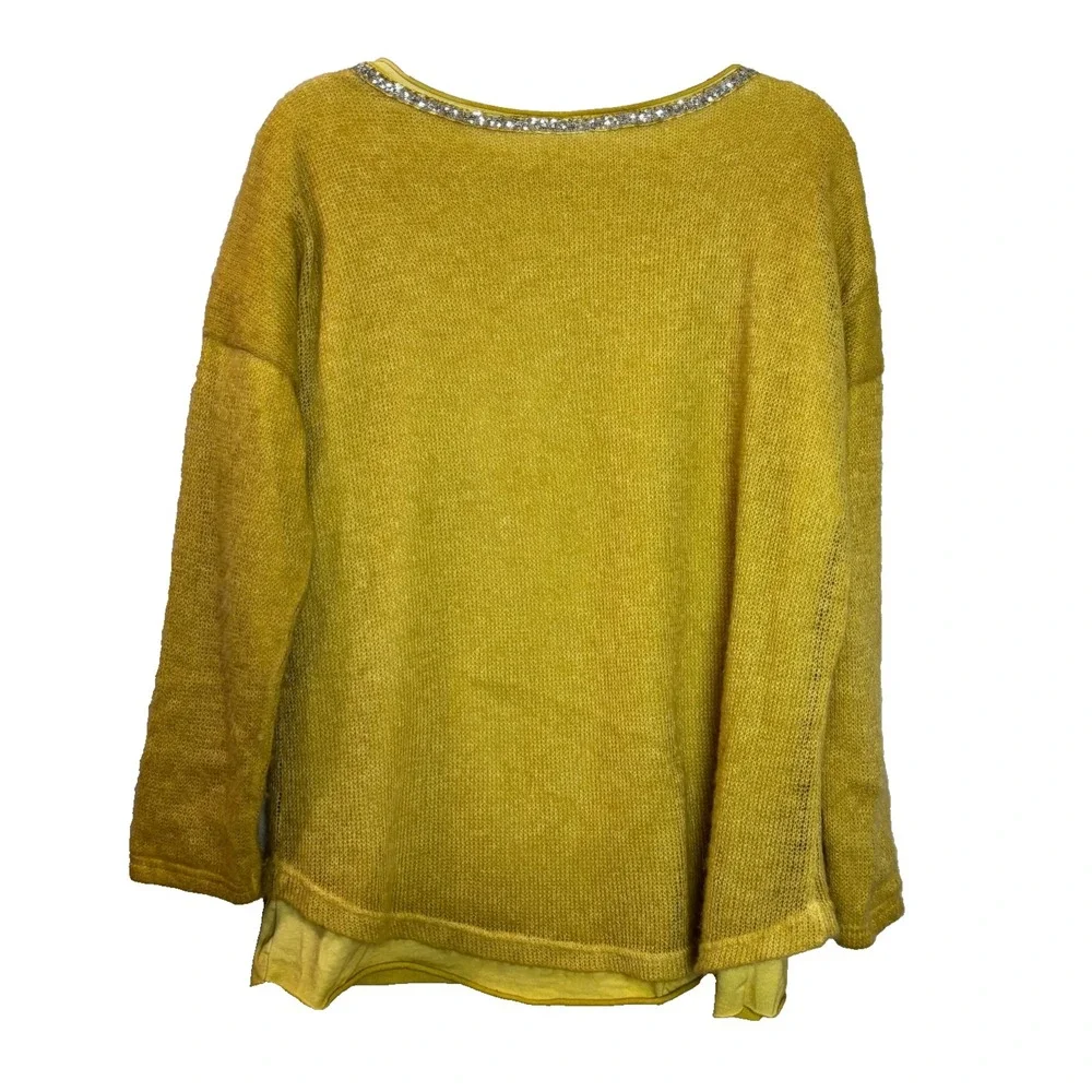 Scandal Women's XL Sweater Yellow Mohair Lady Pullover Jumper‎ Cozy Italy Made